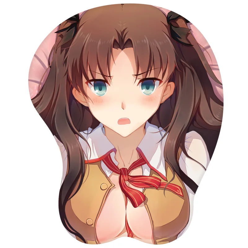 NEW FATE Anime Mouse Pad with Wrist Support Anti Slip Silicone 3D Cartoon Figure Tohsaka Rin Cute Mice Mat for PC Laptop Gaming