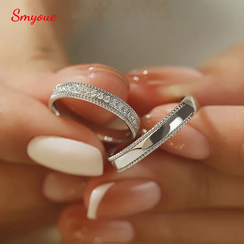Smyoue Full Moissanite Ring for Women Couple Ring Sets 100% 925 Sterling Silver Adjustable Bride Proposal Wedding Band Jewelry
