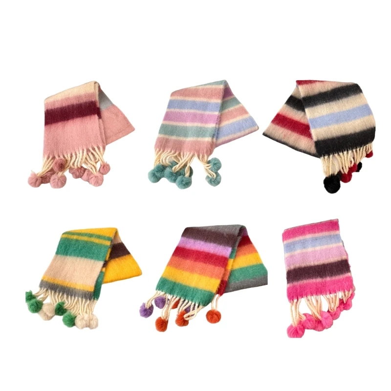 

N80C Cozy Children Scarf Rainbow Kids Scarf Comfortable Wear for Fall & Winter