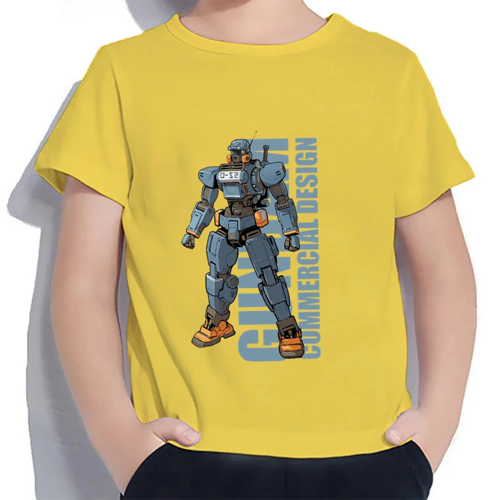 Children Clothes High Street Gundam Fashion 2024 Baby Clothes 100-160 Children\'s T-shirt Anime Boys Wear Summer Leisure Boy Tops