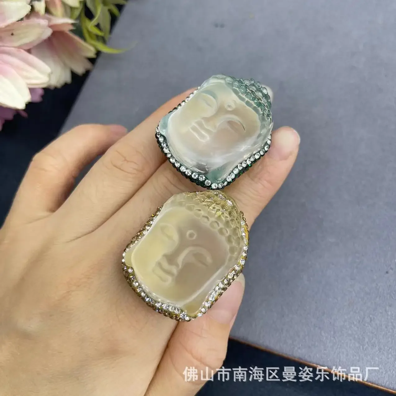 Glazed white crystal Buddha head ring 18K real gold color retention electroplating live mouth adjustable new Chinese jewelry view 6