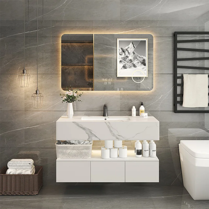 

Hotel double rock slab bathroom cabinet toilet washbasin cabinet combination smart mirror cabinet washbasin bathroom