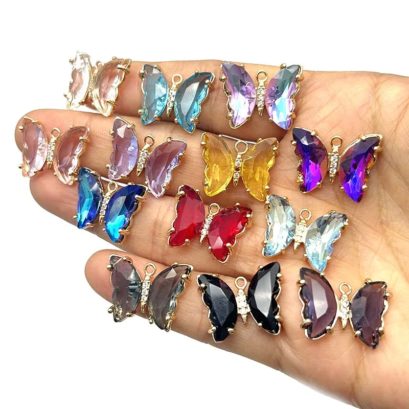 13Pcs Crystal Shiny Butterfly Glass Pendant Multicolor Animal Charm for DIY Jewelry Necklace Making  Supplies  Cute  Sweet Gifts