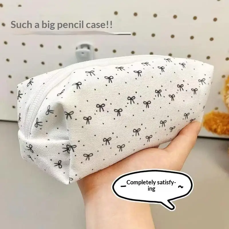Large Capacity Pen Bag Pencil Pouch Bow Pattern Portable Stationery Organizer For Teen Kids School Travel Crafts