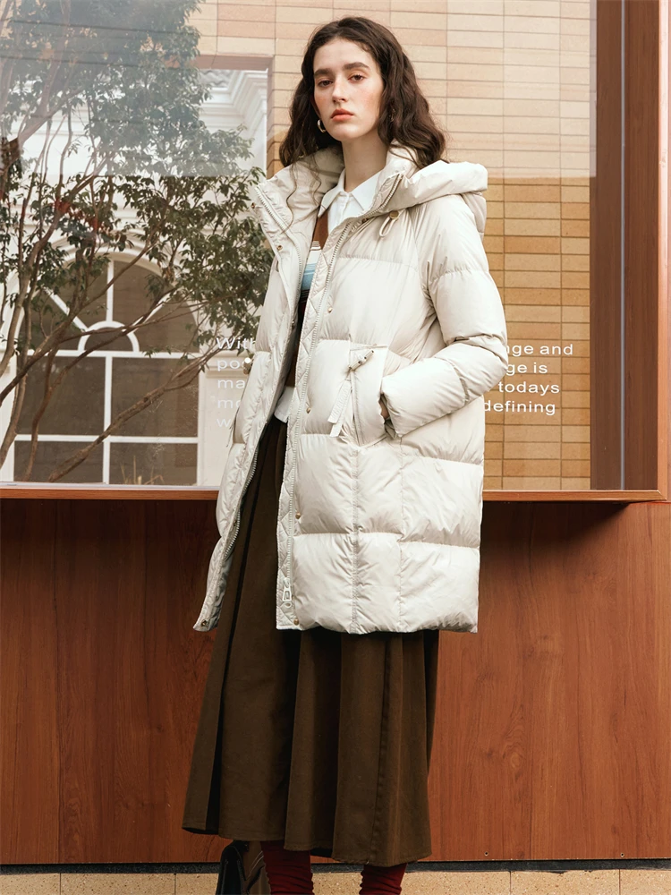 OLrain Dames Lange Donsjack 2025, Winter Stand Capuchon Kraag Abrikoos Kleur Warm Commuter Veelzijdige Puffer Jas GWO56DY95051