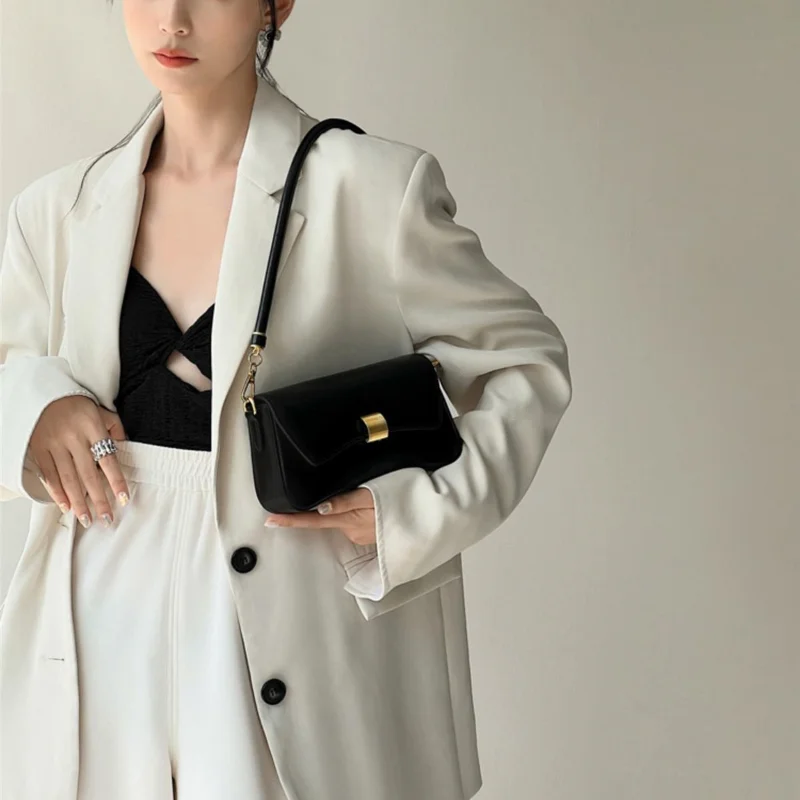 2024 New Black Crossbody Bags for Women Simple PU Leather Shoulder Bags Casual White Flap Small Handbags Luxury Underarm Bags