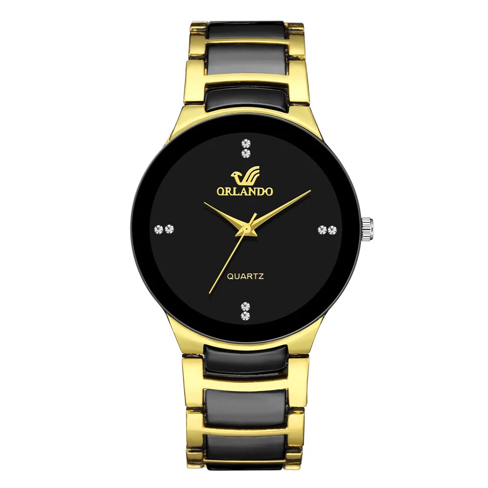 New Men's Fashion Business Steel Strap Scale Dial Quartz Watch + Crown Beaded Bracelet