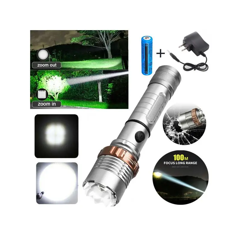 2 حزمة مصباح يدوي LED قابل لإعادة الشحن 5 أوضاع شعلة زوومابلي مع بطارية وشاحن للمشي لمسافات طويلة والتخييم للاستخدام في الهواء الطلق #6