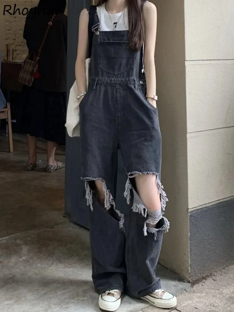 

Ripped Denim Jumpsuits Women Summer New Fashion Thin All-match Chic Baggy Streetwear Ins Strap Vintage Ulzzang Young Schoolgirls