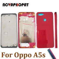 Novaphopat Front Full Housing Frame For Oppo A5s LCD Display Frame Middle Bezel Rear Battery Door Cover Camera Lens Side Button