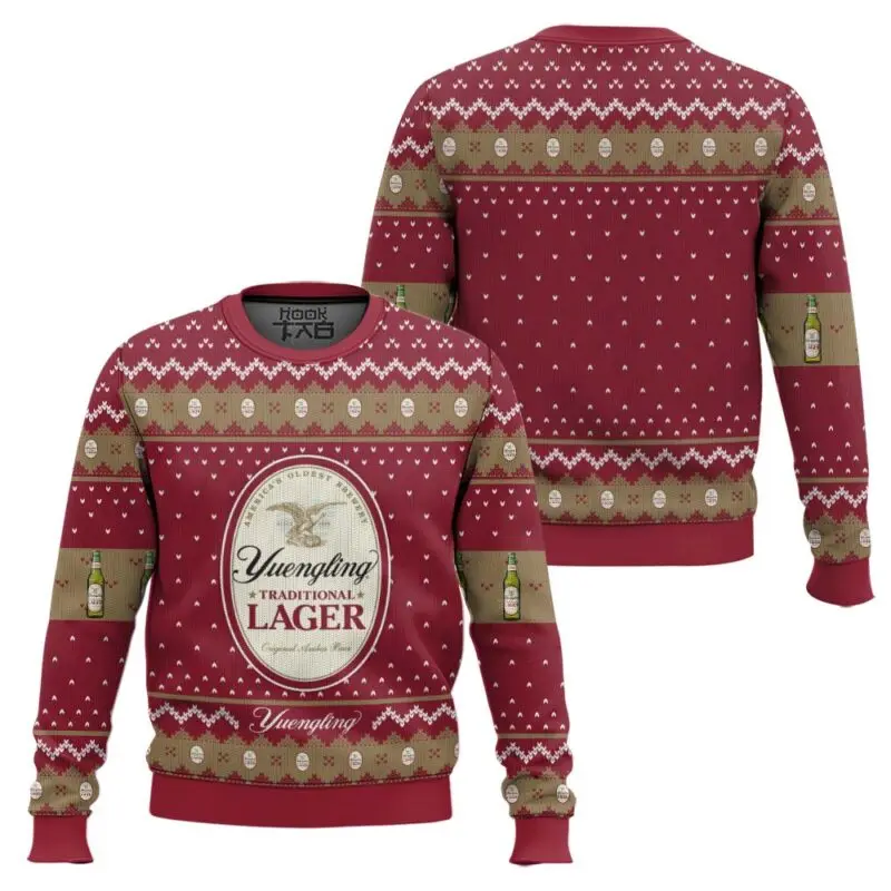 

Christmas Ugly Sweater Round Neck Yuengling Surrounding Christmas Elements Snowflake Reindeer Christmas Tree Fun Trendy Retro