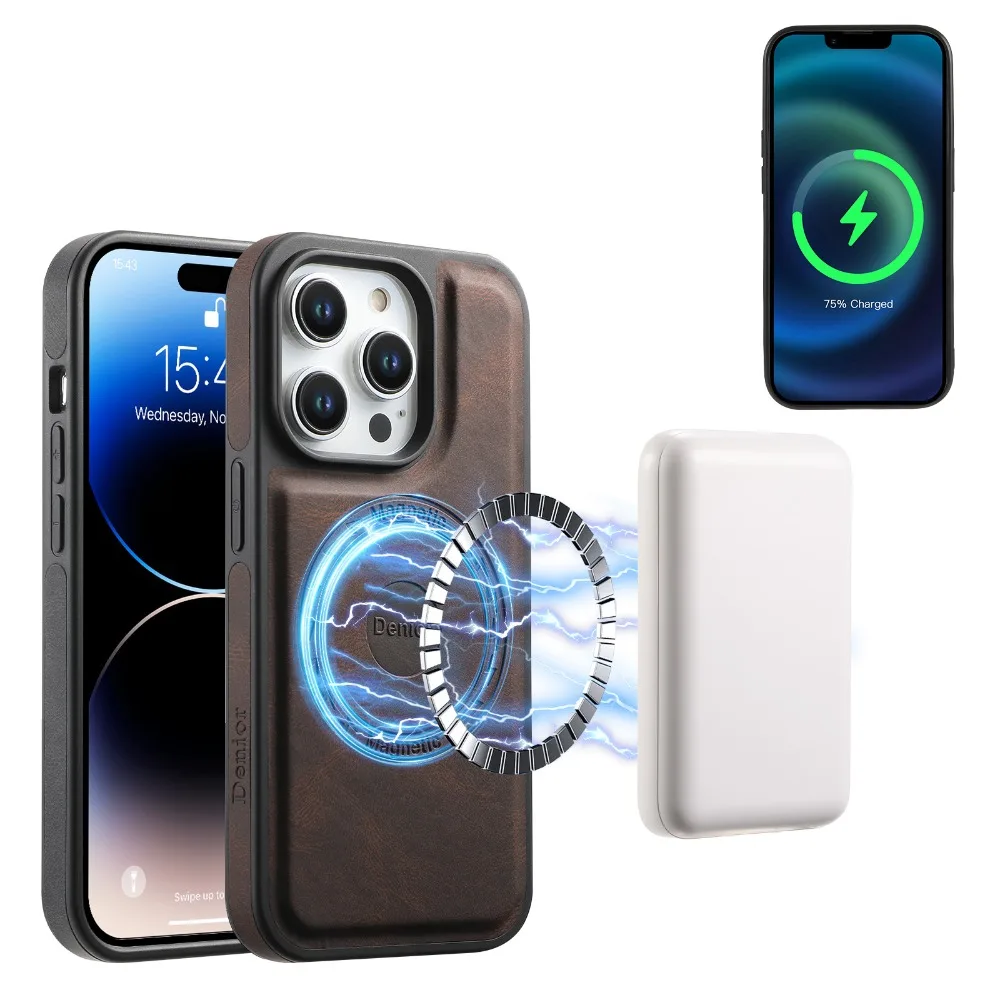 Magnetic Leather Case for iPhone 17 16 Pro Max 16Pro 16 Plus Cover Magnetic Mag-safe for iPhone 15 14 13 Shell Soft Retro Fundas
