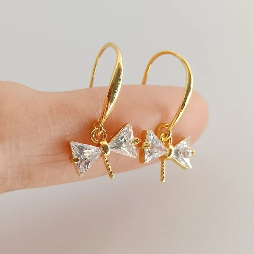 

18K Gold-plated Zircon Bow with Screw Needle Ear Hook Earrings, Diy Jewelry Accessories, Earring Accessories
