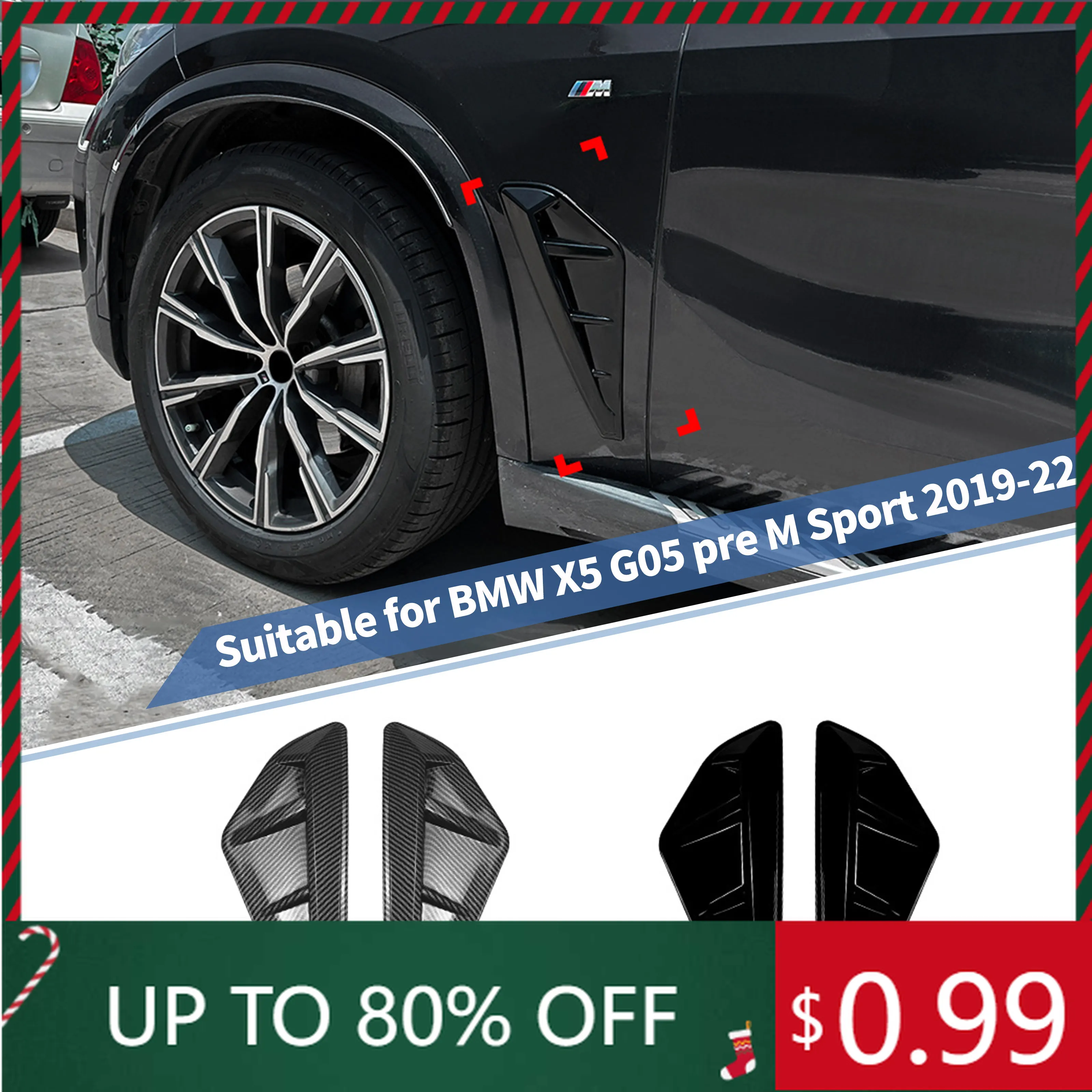 

For BMW X5 G05 M Sport 2019-2022 Side Bumper Cover Wind Knife Glossy Fog Lamp Trim Blade Trim Light Car Acces Interior Stickers