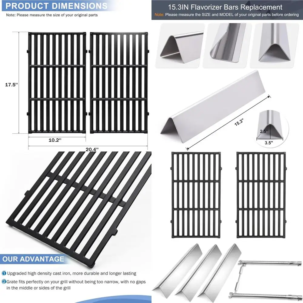 

Stainless Steel Grill Replacement Parts for Spirit I/II 200 with Flavorizer Bars, Burners, and Grid Grates, Suitable for E210, E