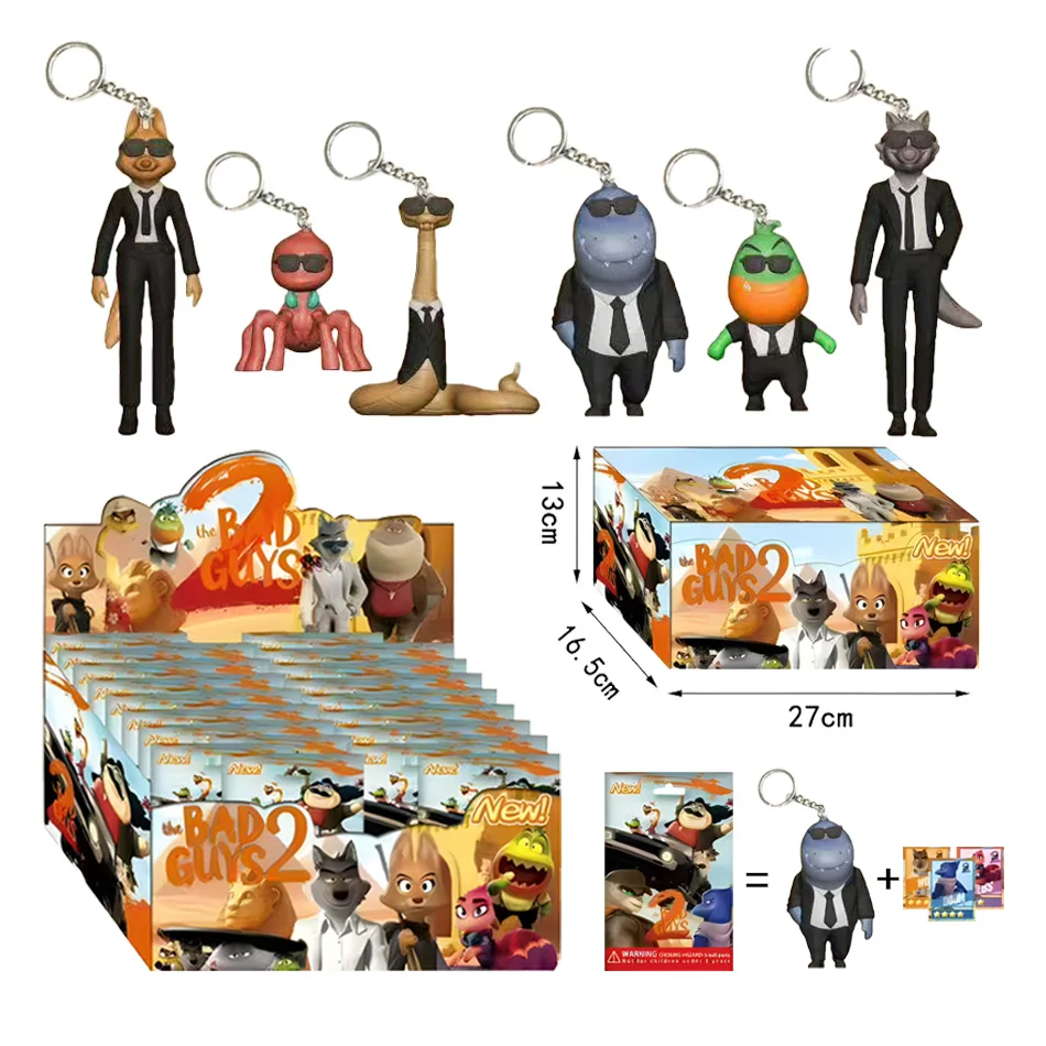 Confezione da 24 portachiavi, Bad Guys Alliance fatto a mano, bambola di cartone animato, smontaggio della scatola cieca, divertente giocattolo ornamentale