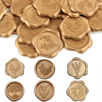オリーブの枝ワックスシールステッカー 30 枚、開花枝、生命の木シール自己粘着ゴールドステッカー封筒ウェディングパーティー用