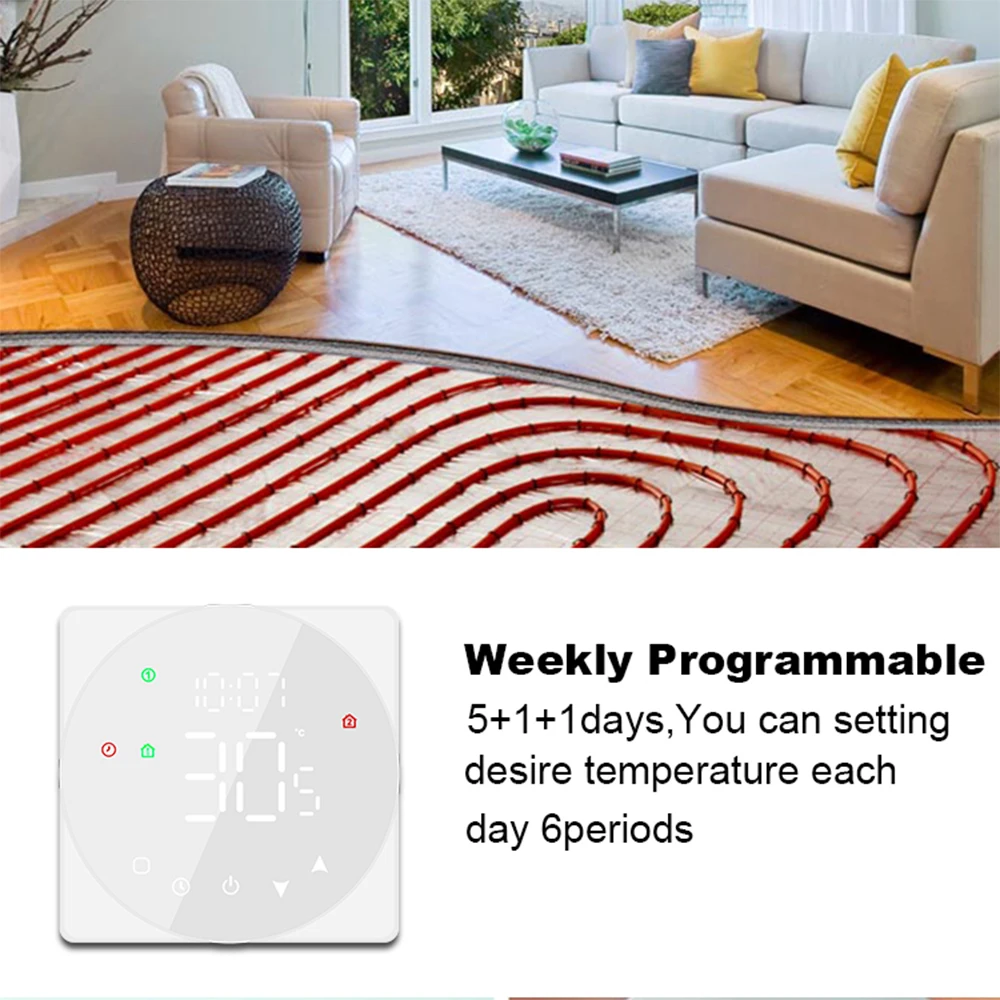 Tuya WiFi LCD Display Smart Temperature Controller 5A Touch Screen Water Heating Device Thermostat Weekly Programmable APP Remot