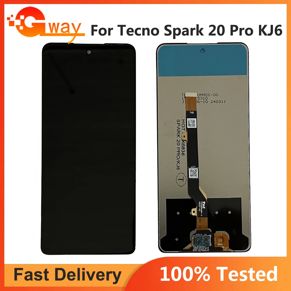 

100% протестированная работа для Tecno Spark 20 Pro KJ6 ЖК-дисплей, сенсорная панель экран дигитайзер в сборе spark 20pro LCD части