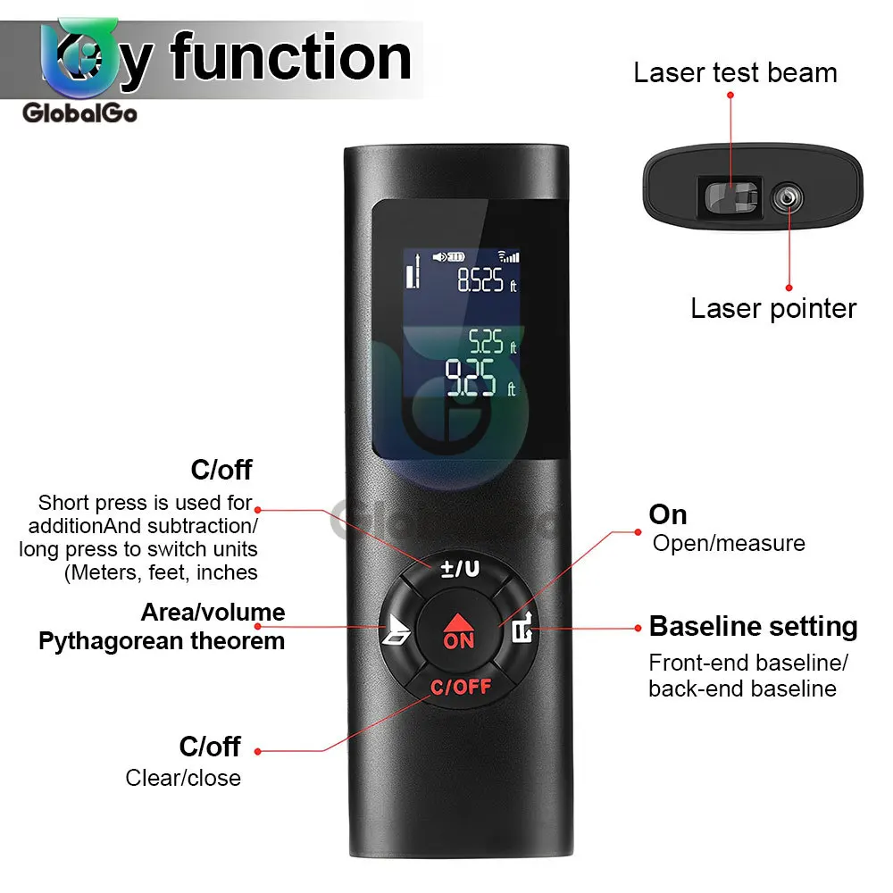 Imagem -05 - Mini Portátil Laser Range Finder Medidor de Distância Inteligente Digital Laser Rangefinder Usb Carregamento com Luz de Fundo 40 60m