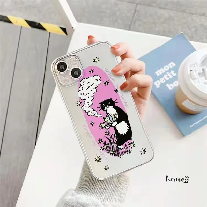 Lmmcjj Cute Cat Star Phone Case For Samsung Galaxy A52 A53 A54 A13 A14 A31 A32 A23 A22 S21 FE S23 Plus S22 Ultra Silicone Cover