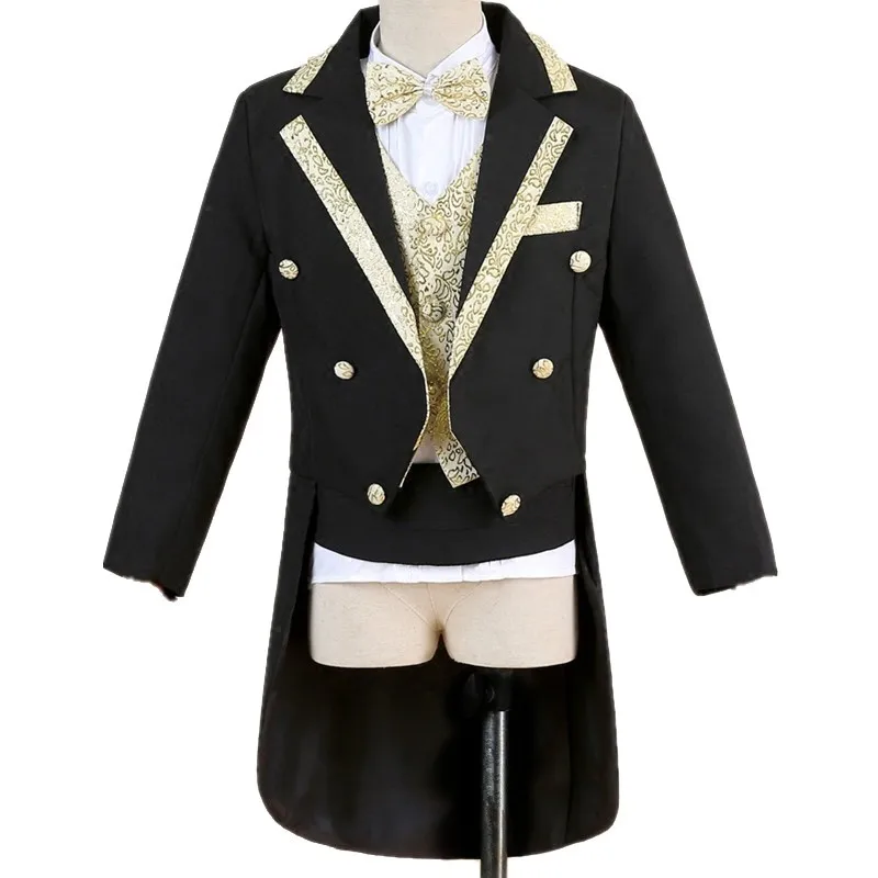 Boys Tuxedo Suit Slim Fit Court Prince Dress Kids European Style Costume Children's Charming Performance Clothing Set