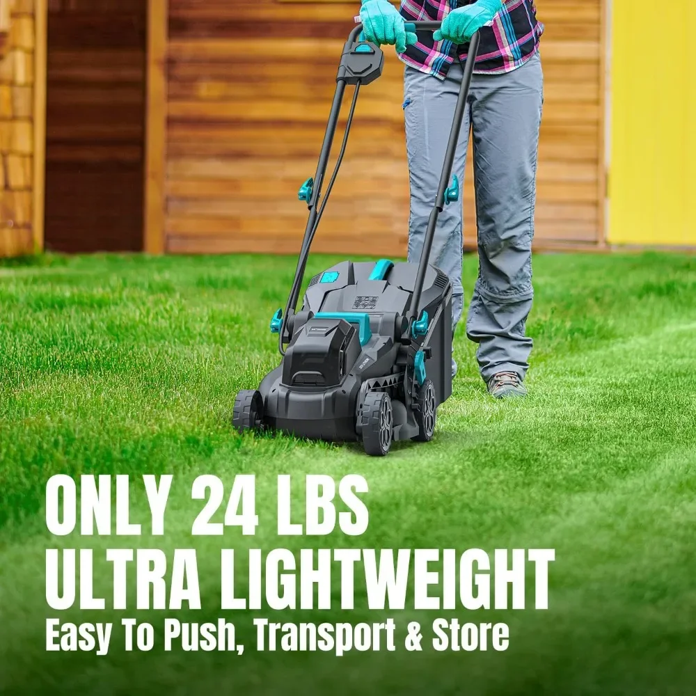 

Electric Lawn Mower with Brushless Motor, 20V 13 inch Cordless Lawn Mower with 5-Position Cutting Height Adjustment, 2x4.0Ah