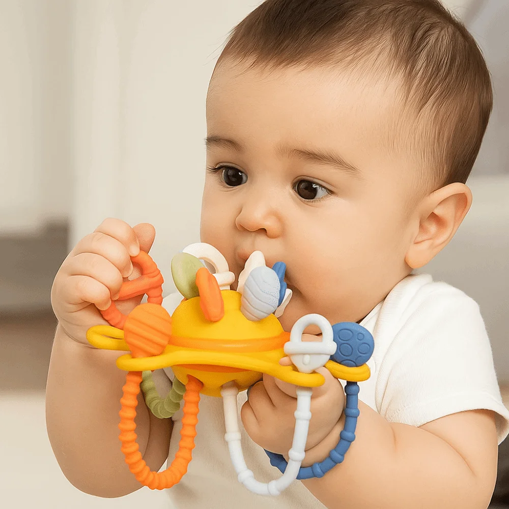 PP Baby Sensory Montessori Grab Ball Soft Silicone Pull String Early Learning Finger Grasp Training InfantilChewable Teethers
