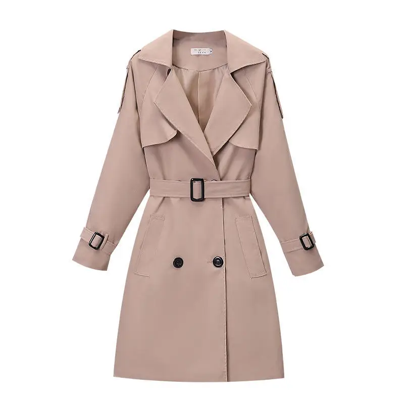 

Loose Women Coat Spring Autumn Belted Trench Solid Color Overcoat Casual Female Windbreaker Ladies Long Jacket Plus-Size Outwear