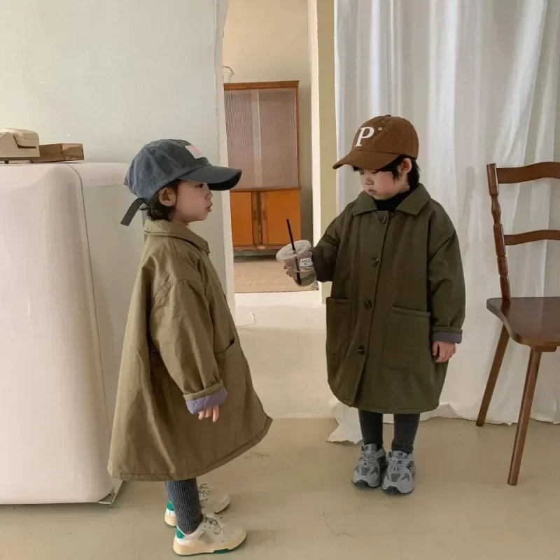 Koreaanse stijl nieuwe winter kinderen lange katoenen gewatteerde jassen warm dikker effen kleur parka's unisex kinderen casual bovenkleding