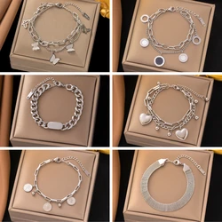 Stainless Steel Steel Color Women's Bracelet Love Heart Charm Hand Chain Fashion Trendy Bangle Party Jewelry Gifts New Wholesale