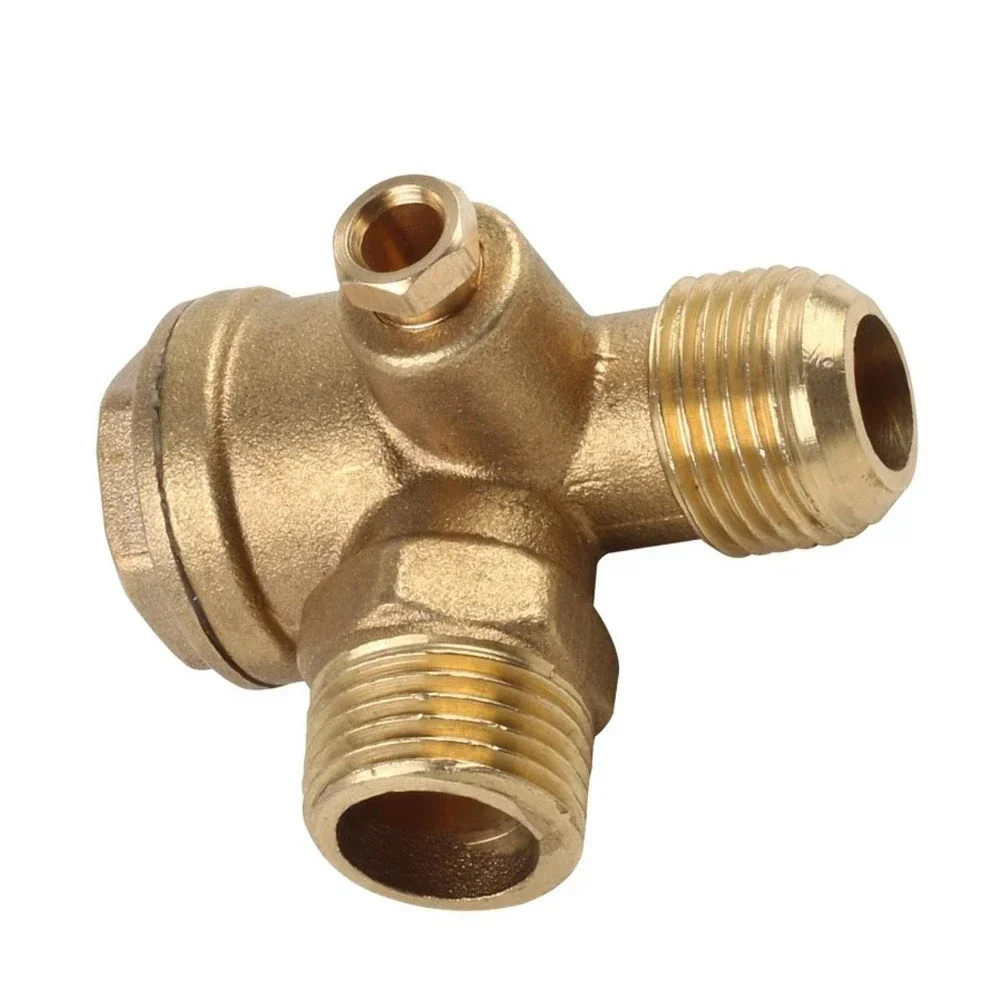 Air Compressor Check Valve 3-Port Air Tools Brass Connector Durable Gold Home Male Threaded Replacement Brand New