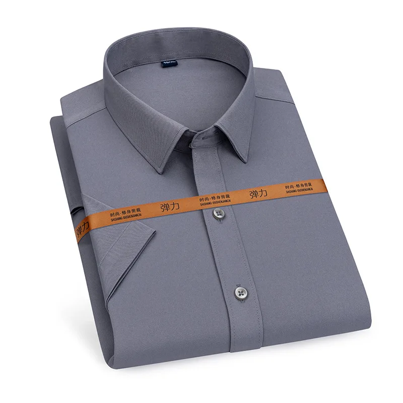 Camicia da uomo a maniche corte business casual tinta unita non stirabile abiti da lavoro formali primaverili ed estivi slim fit di alta qualità