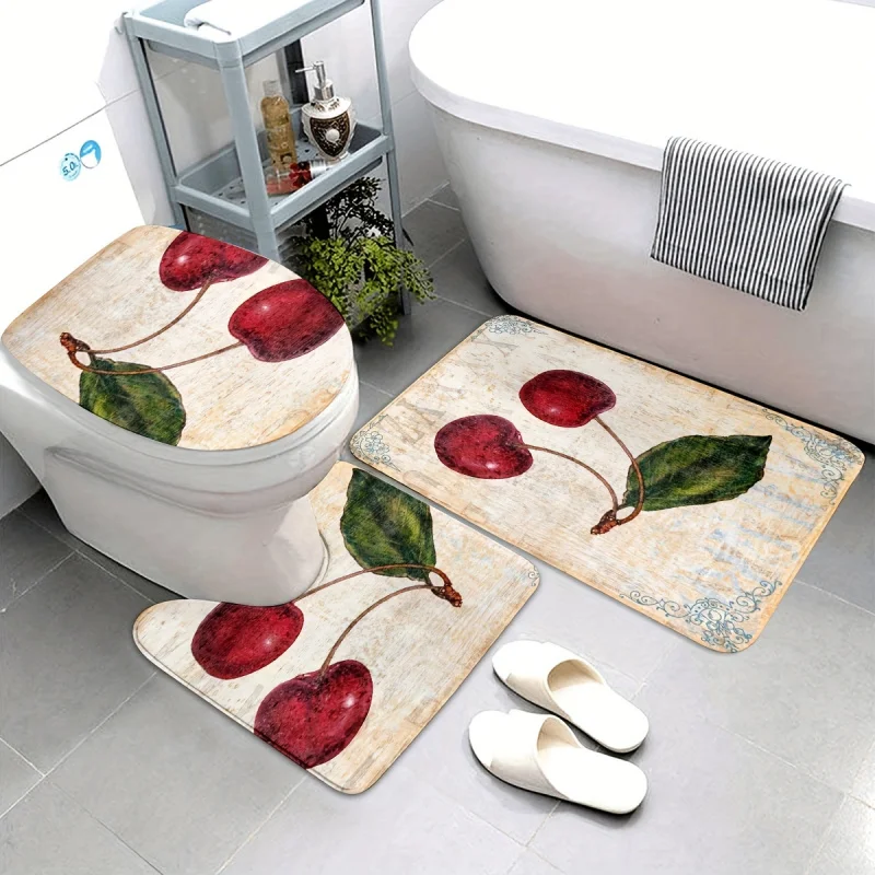 VIKAMA 3PC 3Stylish tiger print bathroom mat，Flannel material non-slip rain mat and toilet seat cover，Suitable for graduation se