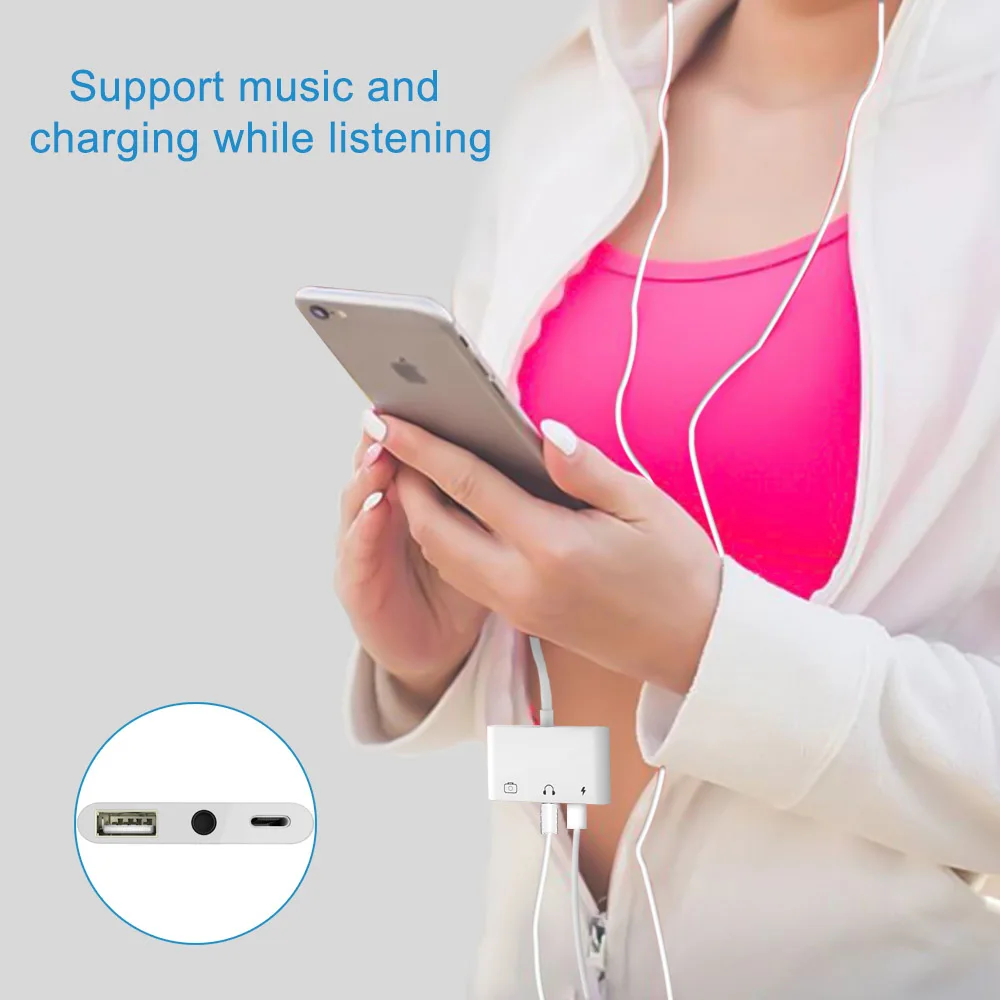 Lightning to USB 3.0 OTG Camera Adapter/Cable Cord with Charging Support 3.5mm Aux Audio