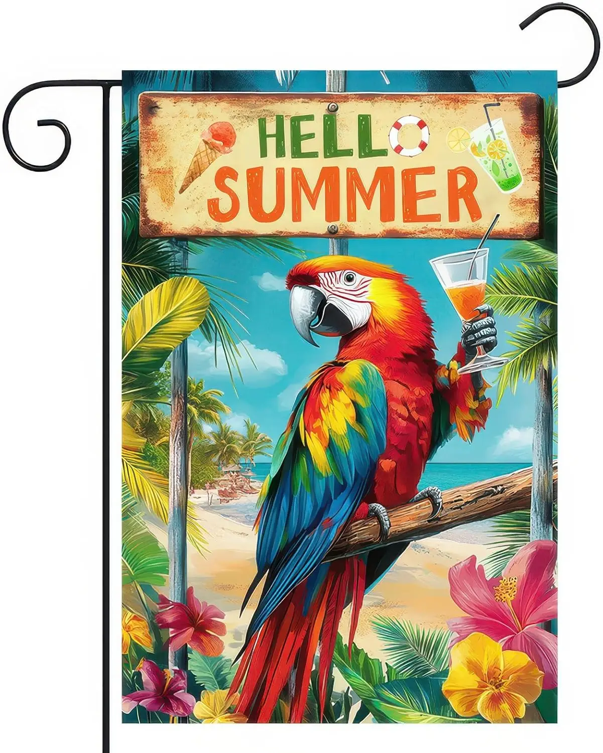 BlissYard Hello Summer Garden Flag 12x18 inch Double Sided Tropical Funny Parrot Flags Beach Welcome Themed Banner Colorful  WWP