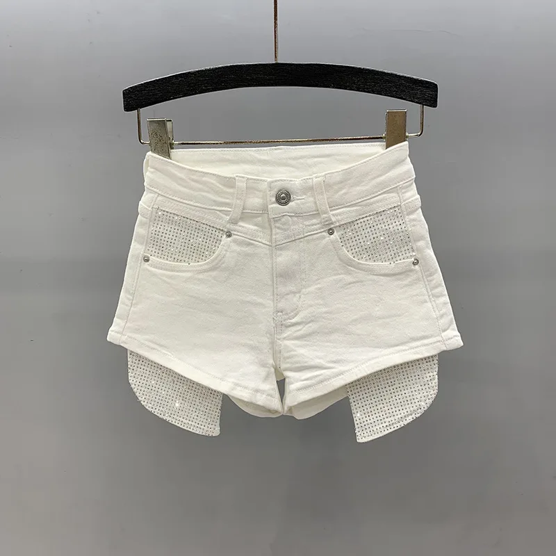 [Zoci] rosa Strass Denim Shorts Sommer 2024 Trend, Mädchen A-Linie elastische Slim Fit weites Bein Hot pants