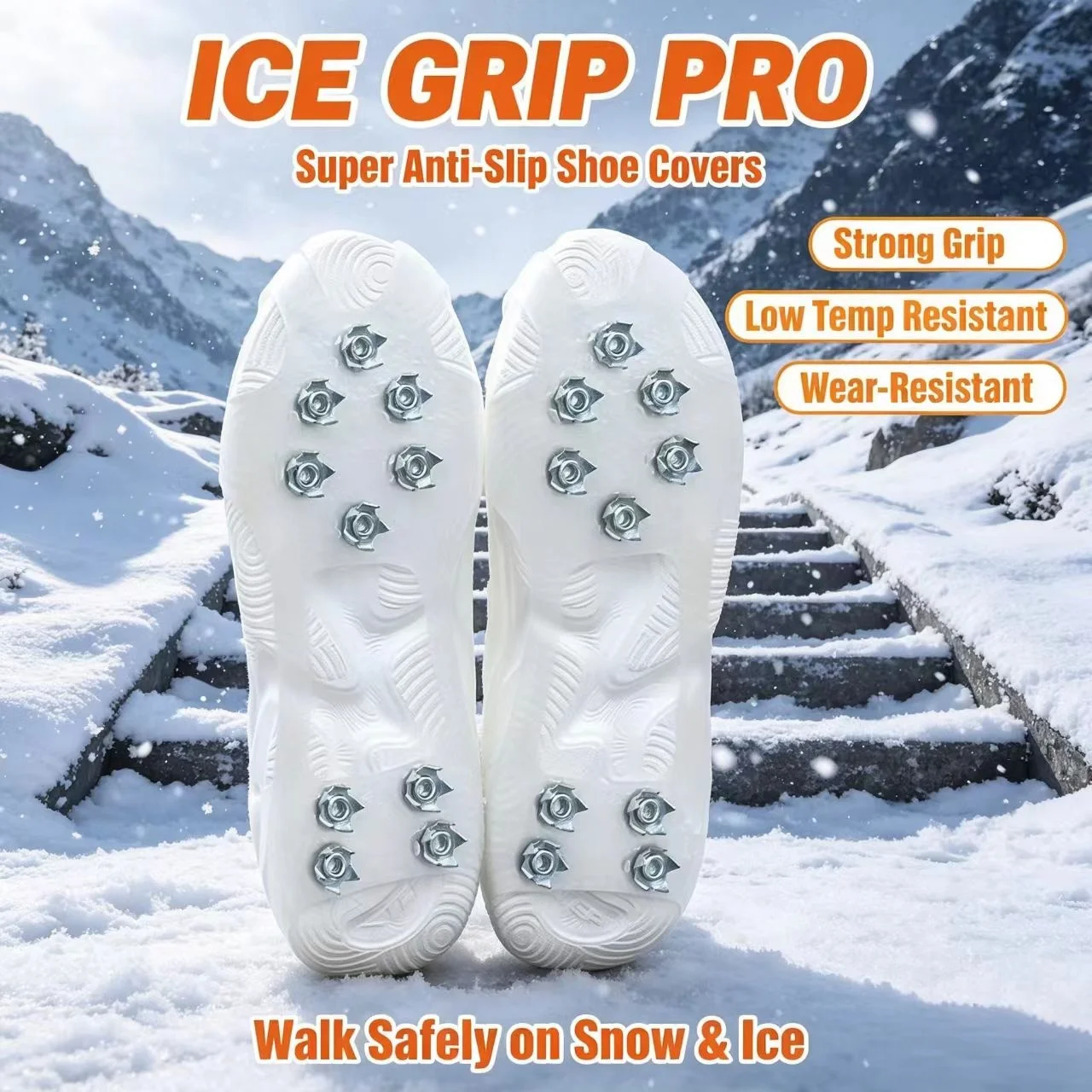 Detachable Ice Cleats with Stainless Steel Spikes, Elastic TPE Anti-Slip Shoe Covers for Winter Snow & Ice Walking