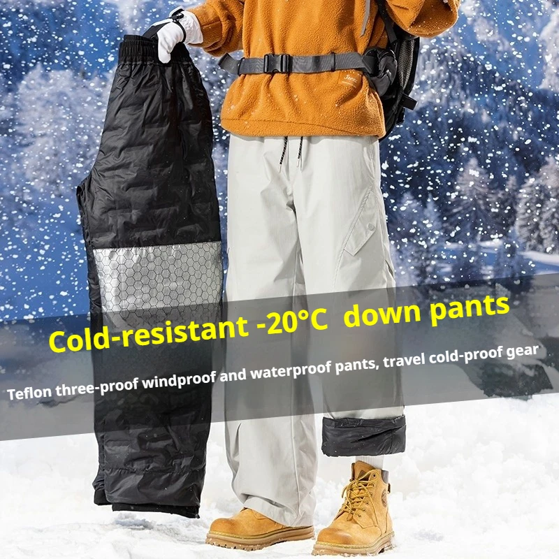 

Men's 90% White Duck Down Ski Pants Waterproof Windproof Thermal Trousers Outdoor Wear Resistant Snow Sports Overalls Men