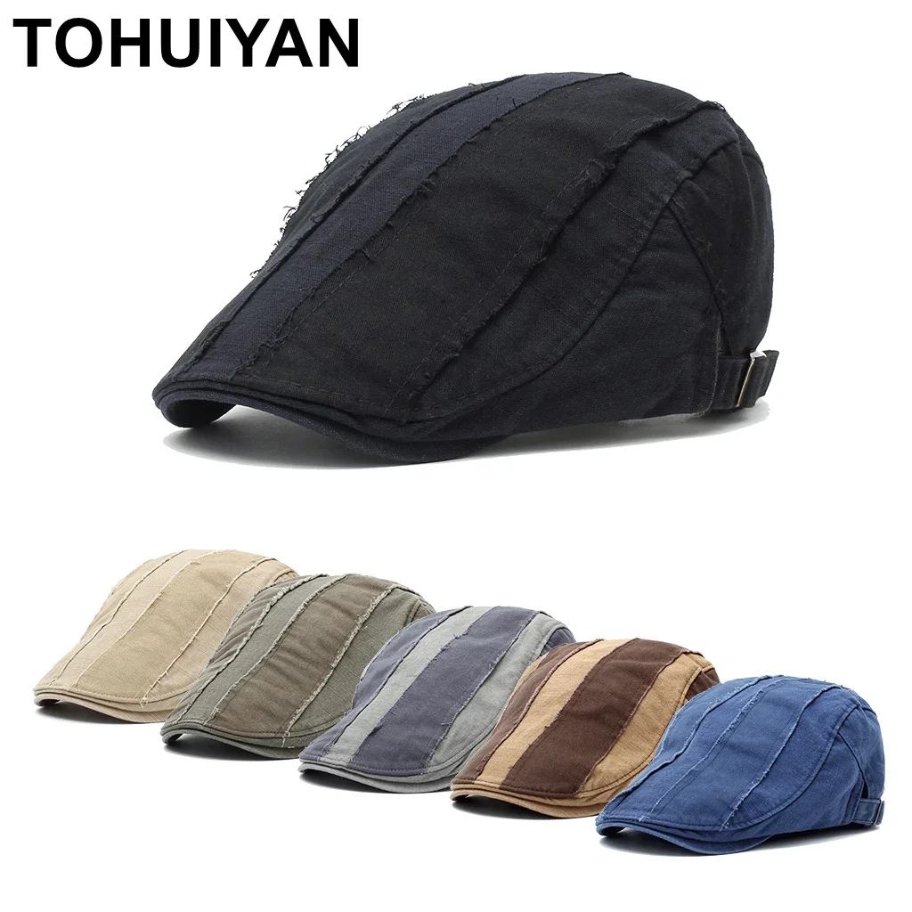 TOHUIYAN Distressed Newsboy Cap Men Washed Cotton Flat Caps Adult Boinas De Hombre Baker Boy Driving Hat Gorra Women Golf Hats