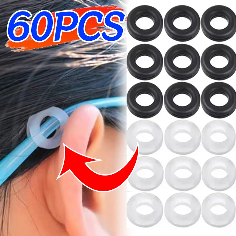 60PCS Mini Invisible Round Ear Hook Eyeglasses Leg Silicone Anti Slip Grip Cover Temple Tip Holder Spectacle Eyewear Accessories