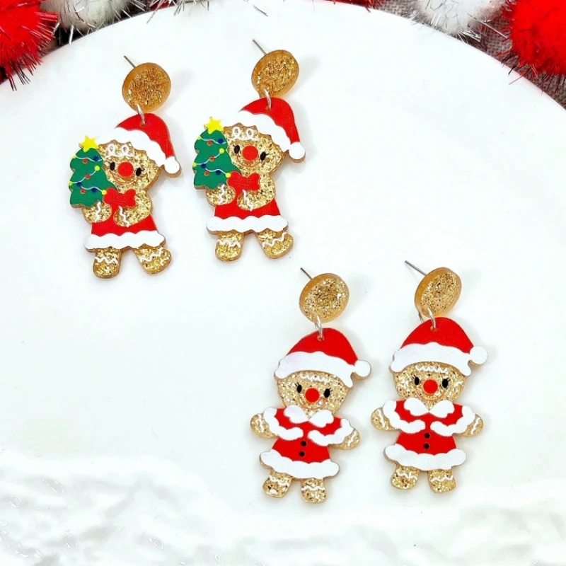 KUGUYS Gingerbread Man Earrings for Christmas Women Gifts Cartoon Glitter Acrylic Jewelry Cute Accessories