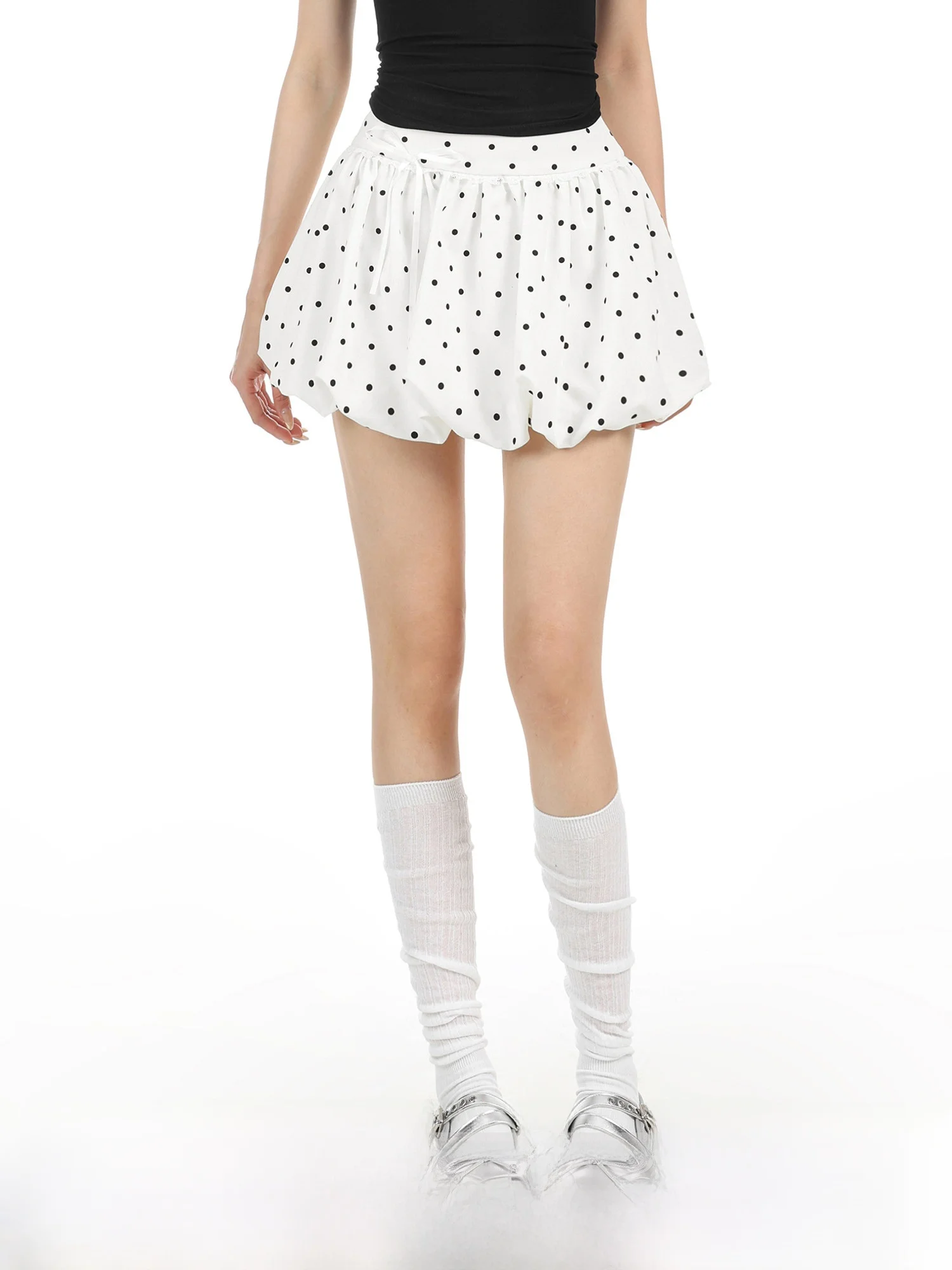 

Женская корейская летняя юбка-трапеция с высокой талией, пышная, средней длины, утягивающая, многоярусная, повседневная, с узлом