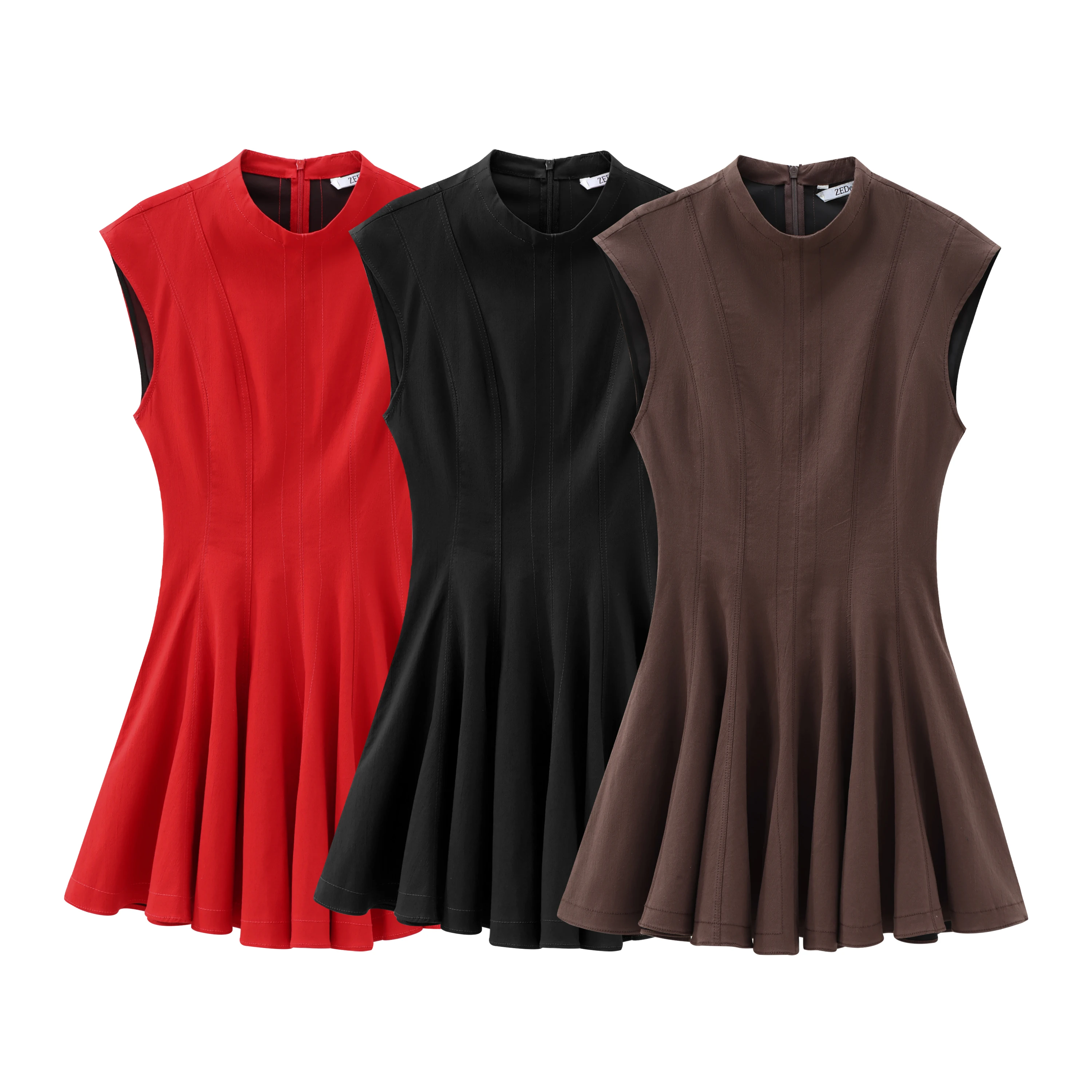 JNLEAOG Autumn New Women's Faion Design Wave Wide Swing  Dr Cotton Polyester Fiber H Version U Ne Zipper Casual