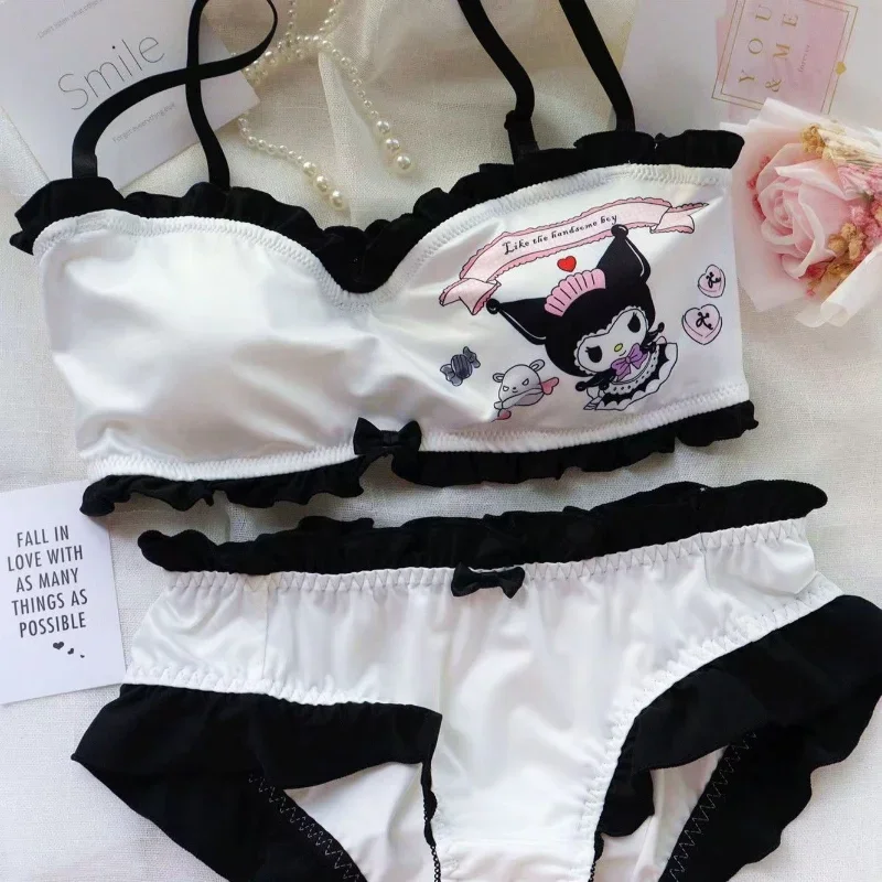 Sanrio new Cinnamoroll Kuromi Japanese kawaii girl underwear set cute loli student no steel ring bra tube top peripheral