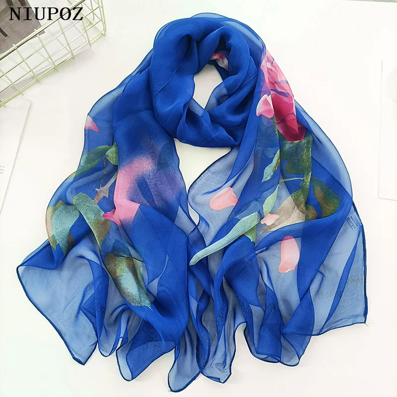 Sapphire Scarf Flower Women Elegant Chiffon Georgette Bandana Scarf Summer Beach Sunscreen Thin Hijab Shawl