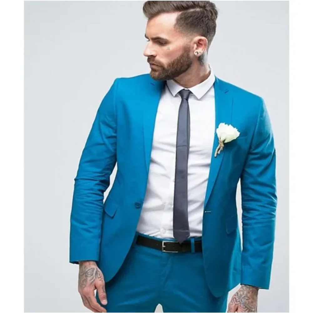 

Wedding Blazer Fashion Groomsmen Custom Made Groom Tuxedos Blue Men Suits Notch Lapel Best Man 2 pieces ( Jacket+Pants+Tie )