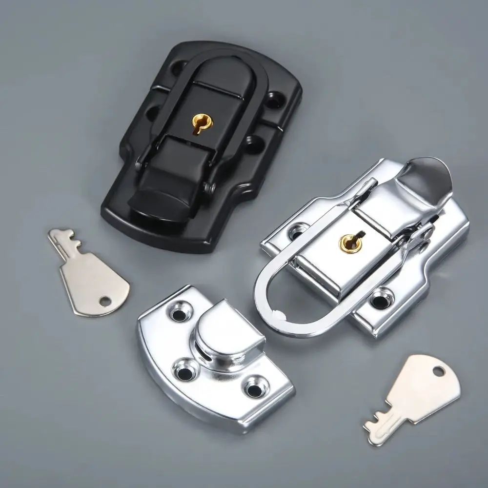 92*50mm Box Latch Hasp Copper Core with Key Lock Buckle Silver/Black Cabinet Fastener Lock