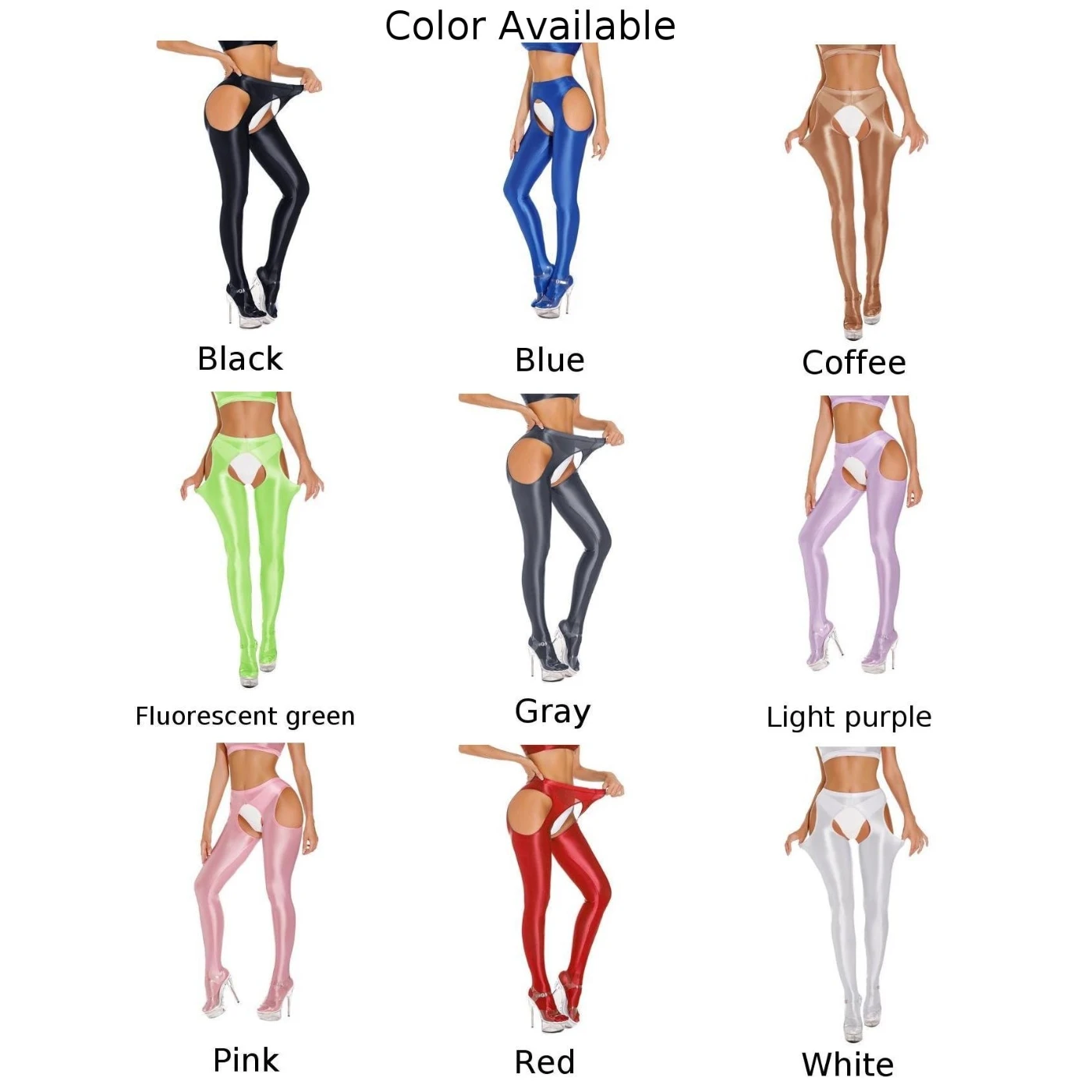 Women Sexy Transparent Elastic Glossy Shiny Sheer Wet Look Open Crotch Leggings Skinny Dance Yoga Pants Thin Ladies Yoga Pants