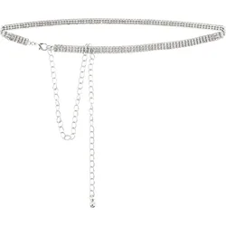 Fashion Silver Crystal Waist  Belt Metal Chain Dress Belt Rhinestone Chain for Women Wedding Party Decor